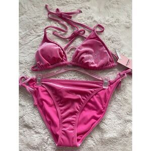 Juicy Couture Heart Rhinestone Bikini Set Ladies Women’s Sz XL Pink Mage Velvet